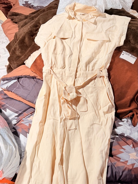 Nine West Dresses & Skirts - Nine West Cream Button-Front Maxi Dress with Tie Waist